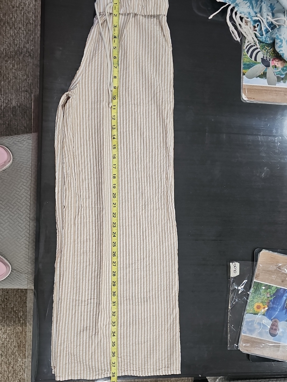 Striped Light Beige Women’s Swim Coverup/Lounge Pants with Drawstring Waist - Picture 6 of 11